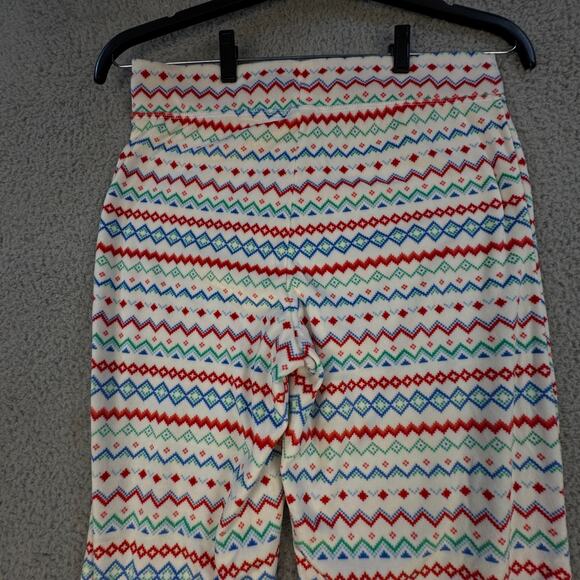 Fair Isle Fleece Pajama Pants Cozy Drawstring Red Bow - Picture 9 of 10